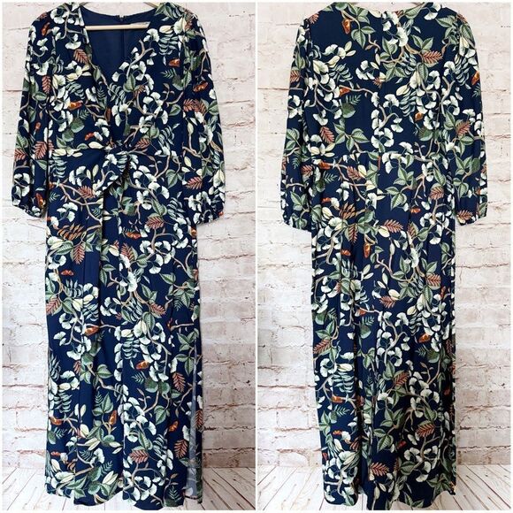 Loft floral leaf tie front midi dress - Picture 3 of 6